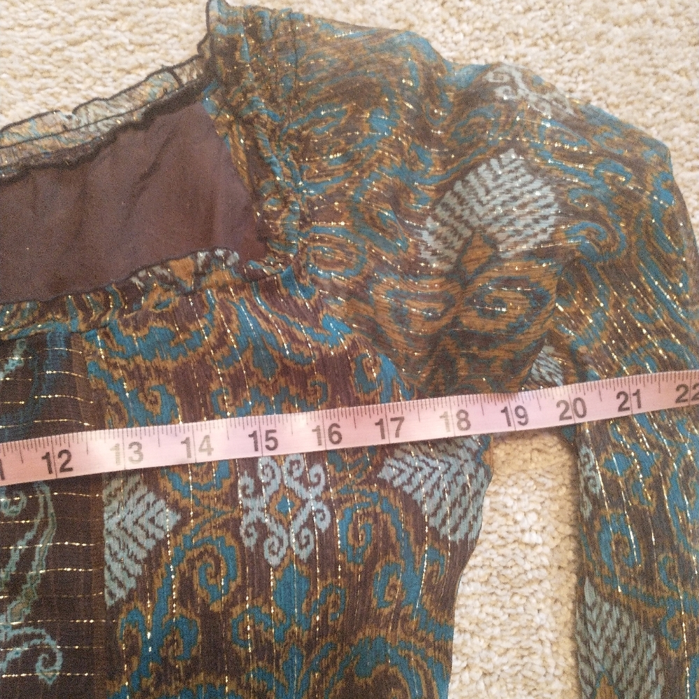 Vintage Hale Bob Brown And Teal Shimmery  Blouse - Picture 8 of 9